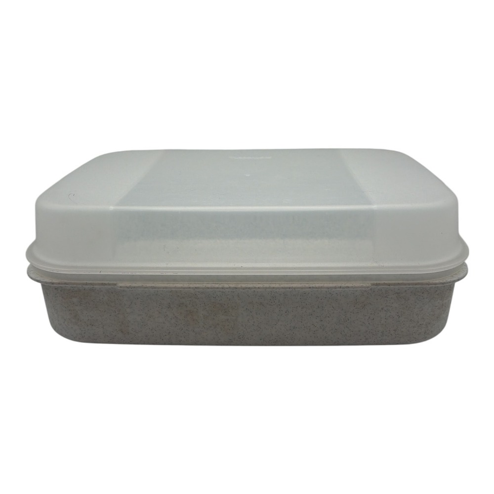 Tupperware 2242D-4 Box 2243E-3 Lid White Speckled Box Container 11x7x4 USA Made
